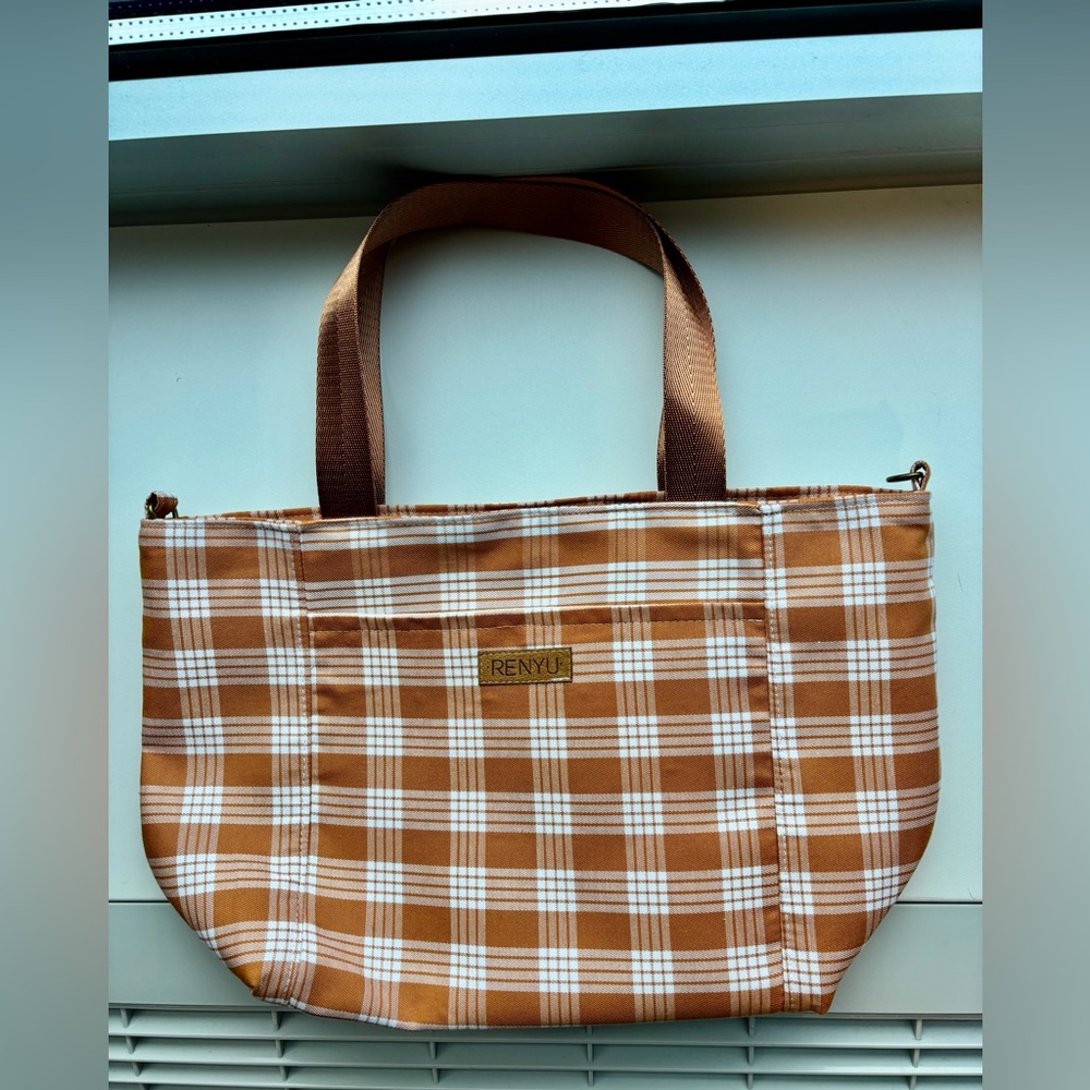 Burnt orange palaka/plaid Women's tote